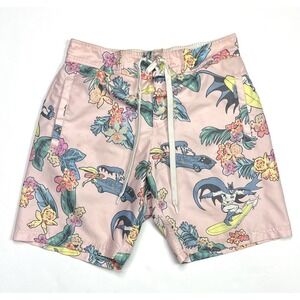 Batman Board Shorts Mens Small Swim Trunk Pink Hawaiian Flower Floral DC Comics